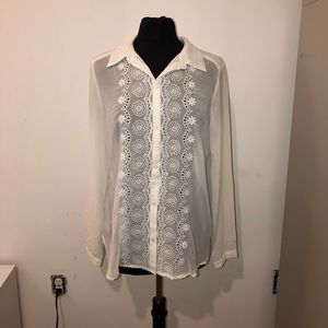 White Sheer Blouse with Crochet Feature